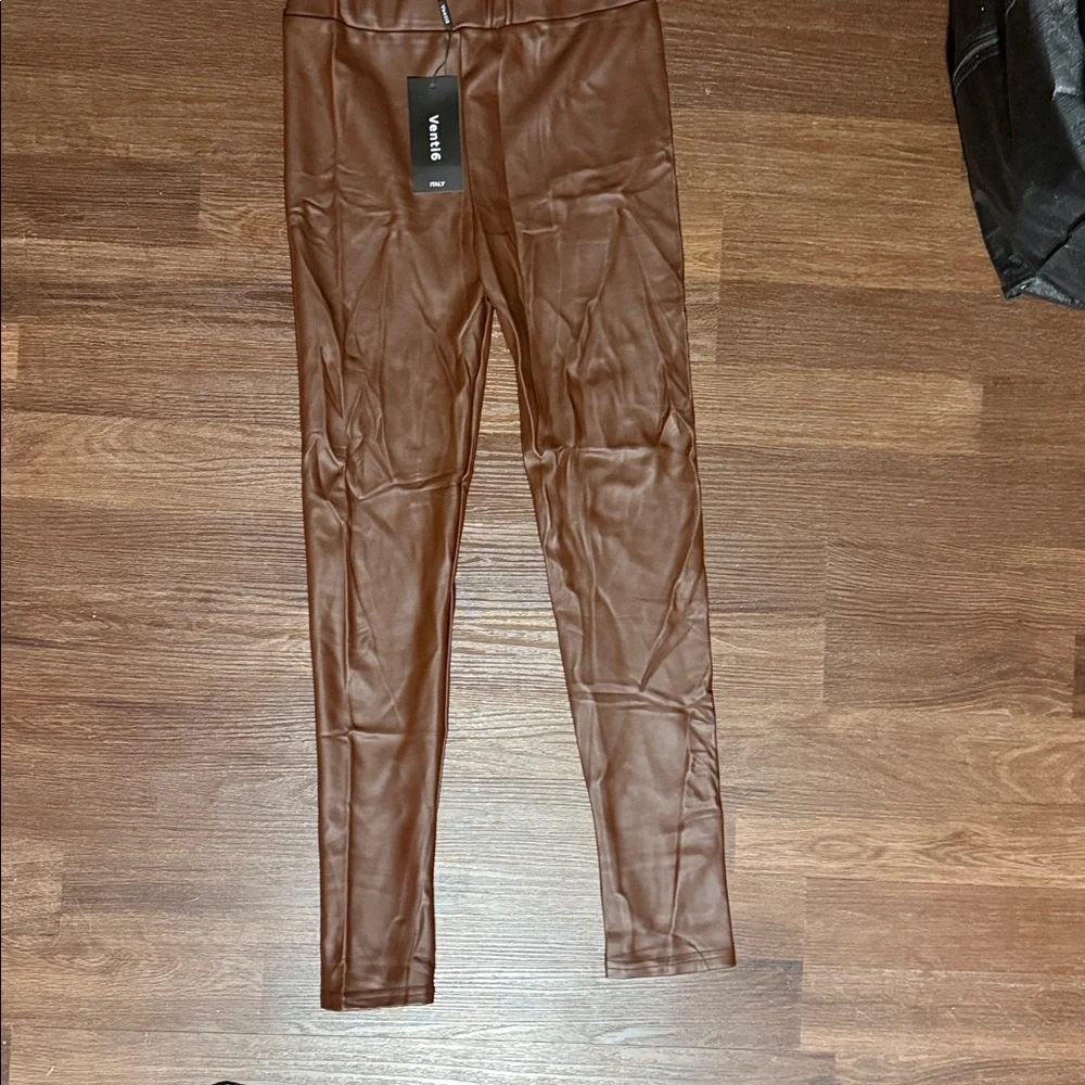NWT chocolate brown Faux Leather leggings - Picture 2 of 3